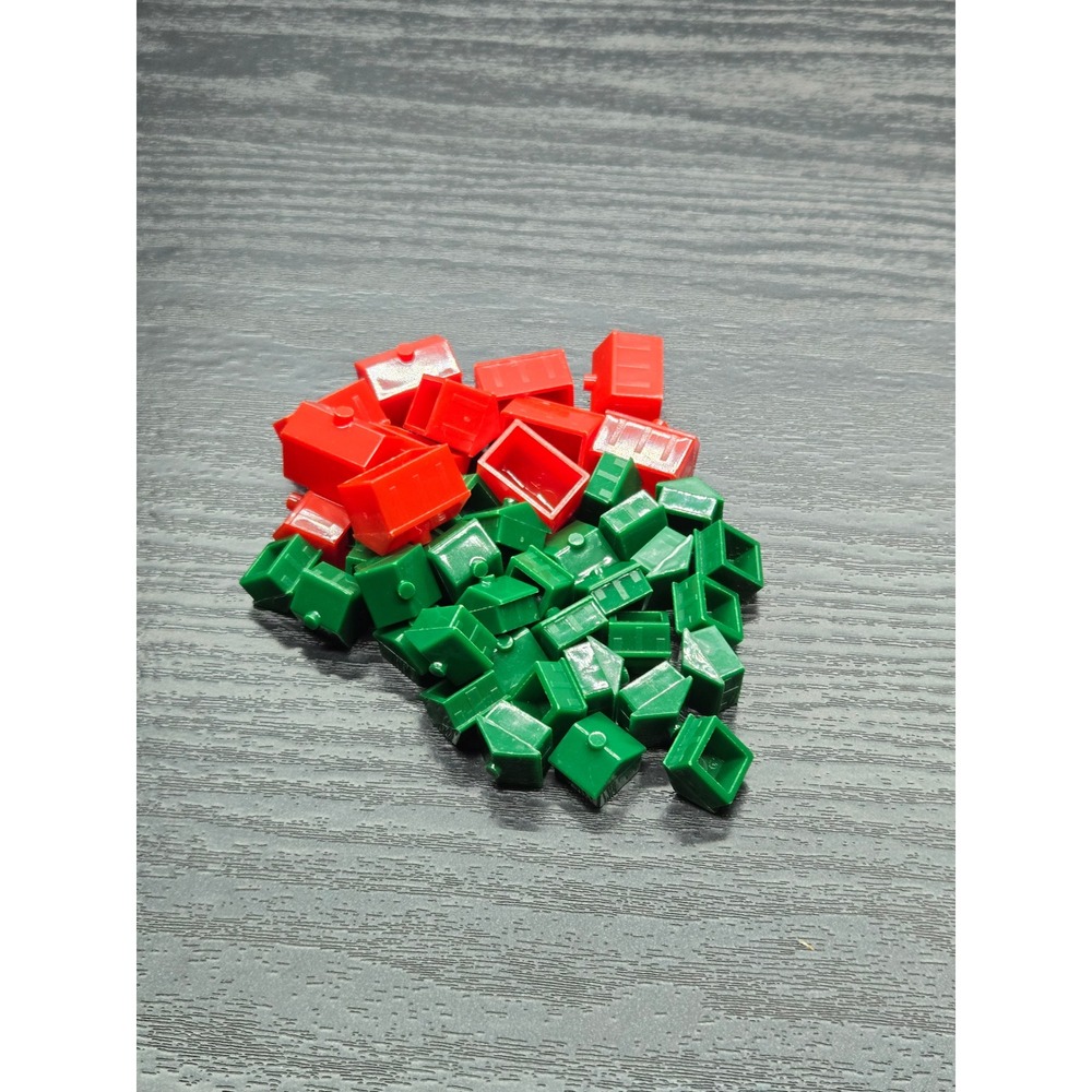 Monopoly Houses & Hotels Full Set 32 Green Houses 12 Red Hotels - Picture 1 of 1